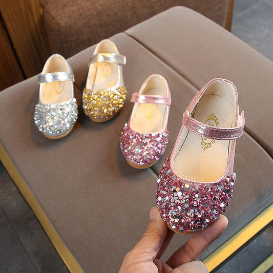 Children's Leather Shoes Girl's Princess Diamond Single Shoes